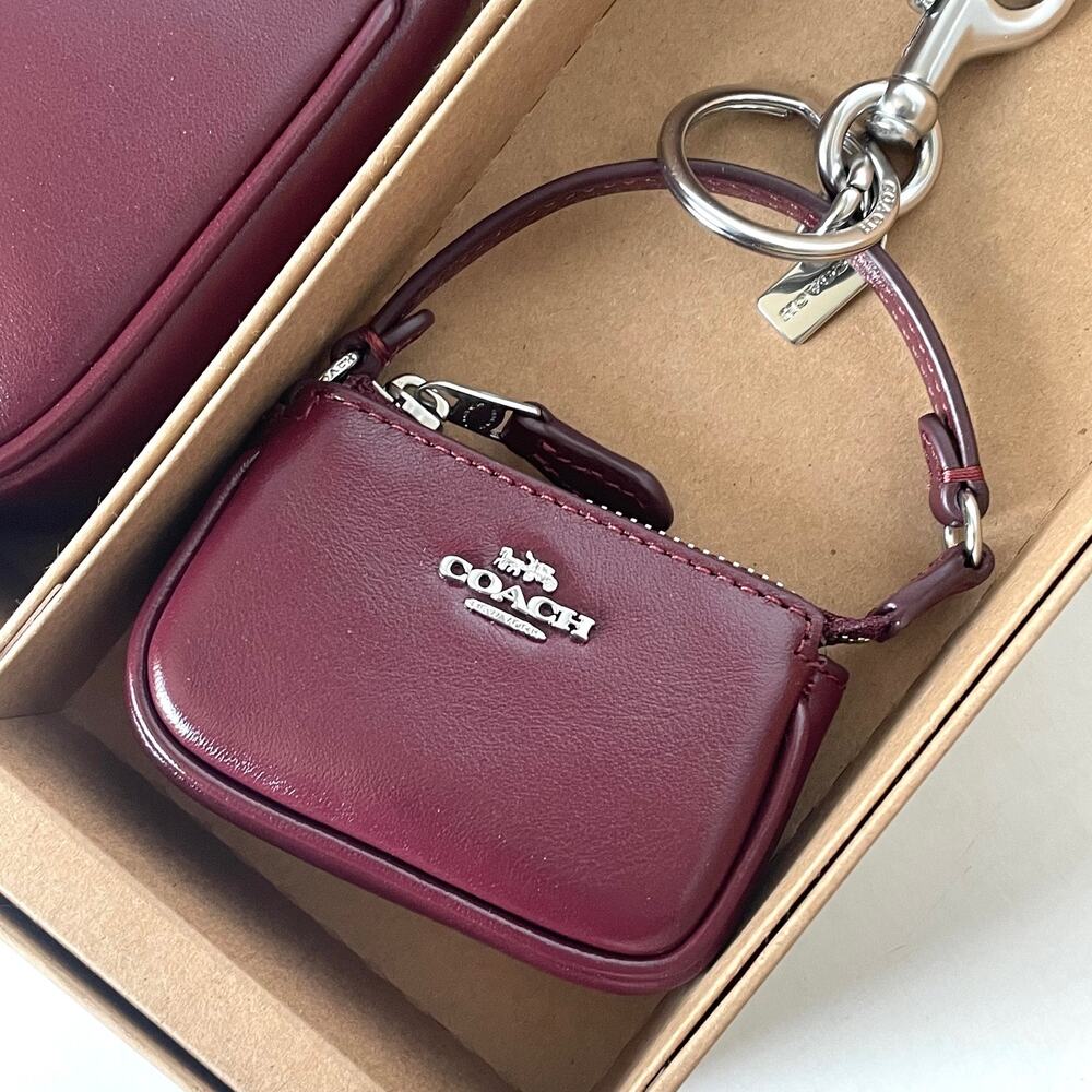 Coach Nolita 19 Bag and Charm Set Dark Wine Leather Silver CCK95 Boxed - Picture 10 of 14